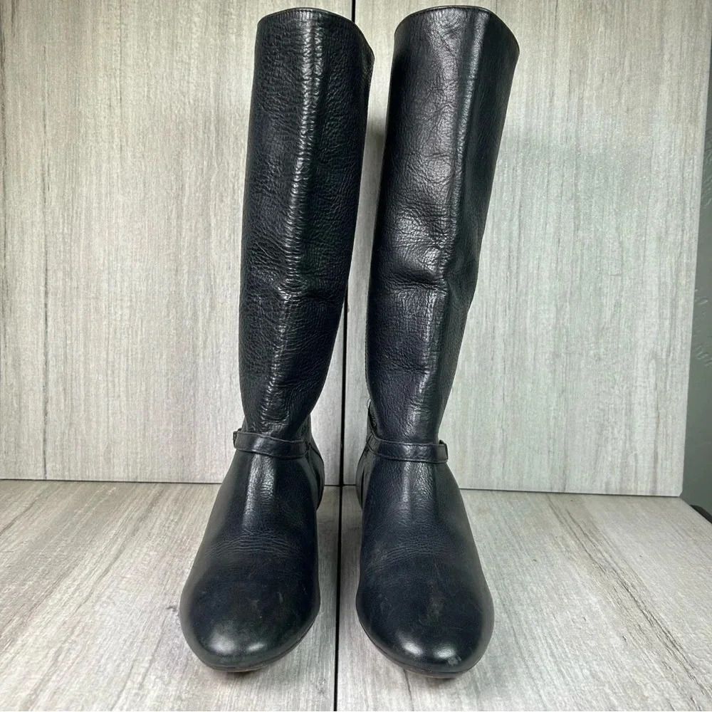 Frye Bonnie Black Leather Low Heel Flat Mid Calf Tall Ring Boots Women’s Size 6 - Picture 5 of 10